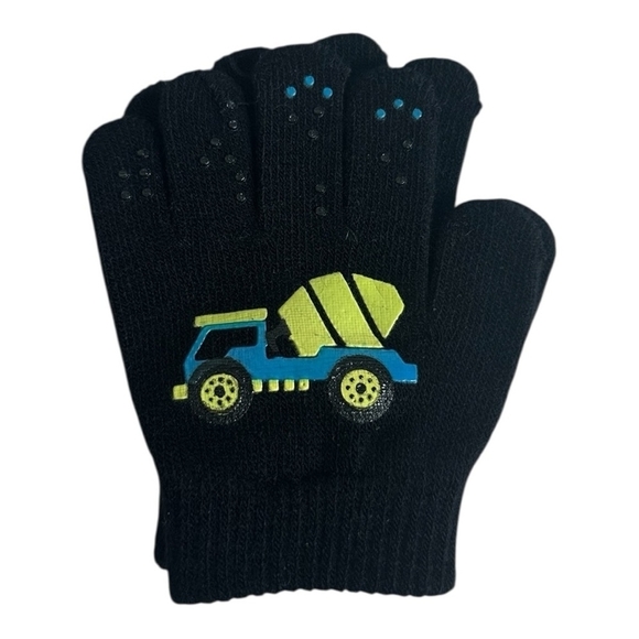 N'ice Caps Boys Magic Stretch Gloves 2 Pair Kids Black Blue Truck Design Gloves - Picture 3 of 6